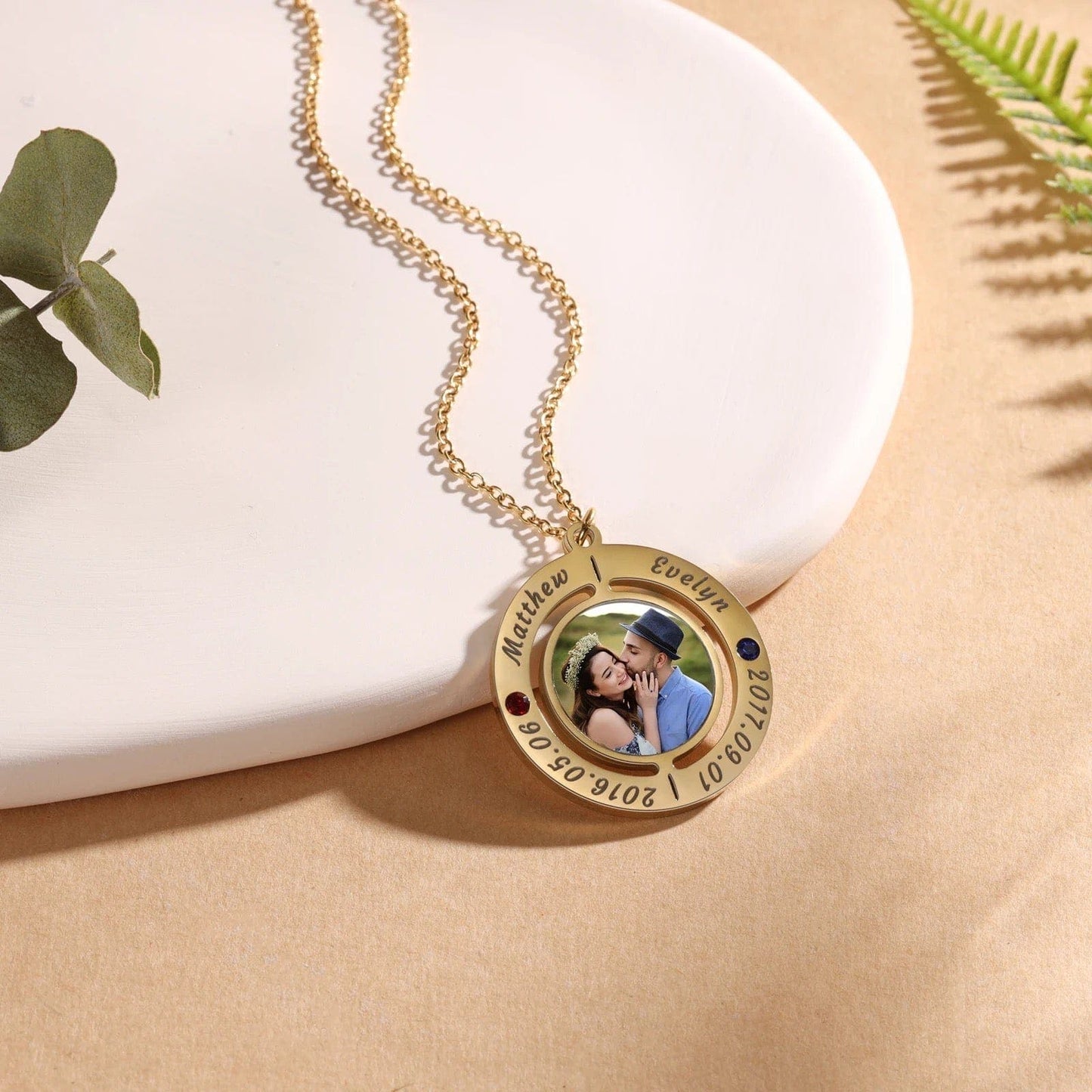 Custom Family Photo Necklace With Birthstone & Engraving