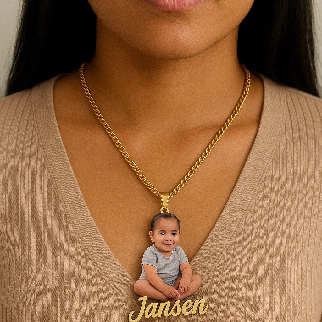 Custom Cut-Out Photo Necklace With Name