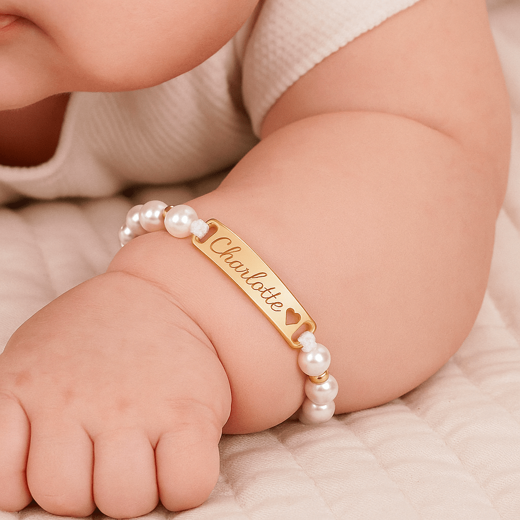 Pearl Baby Bracelet With Engraved Name