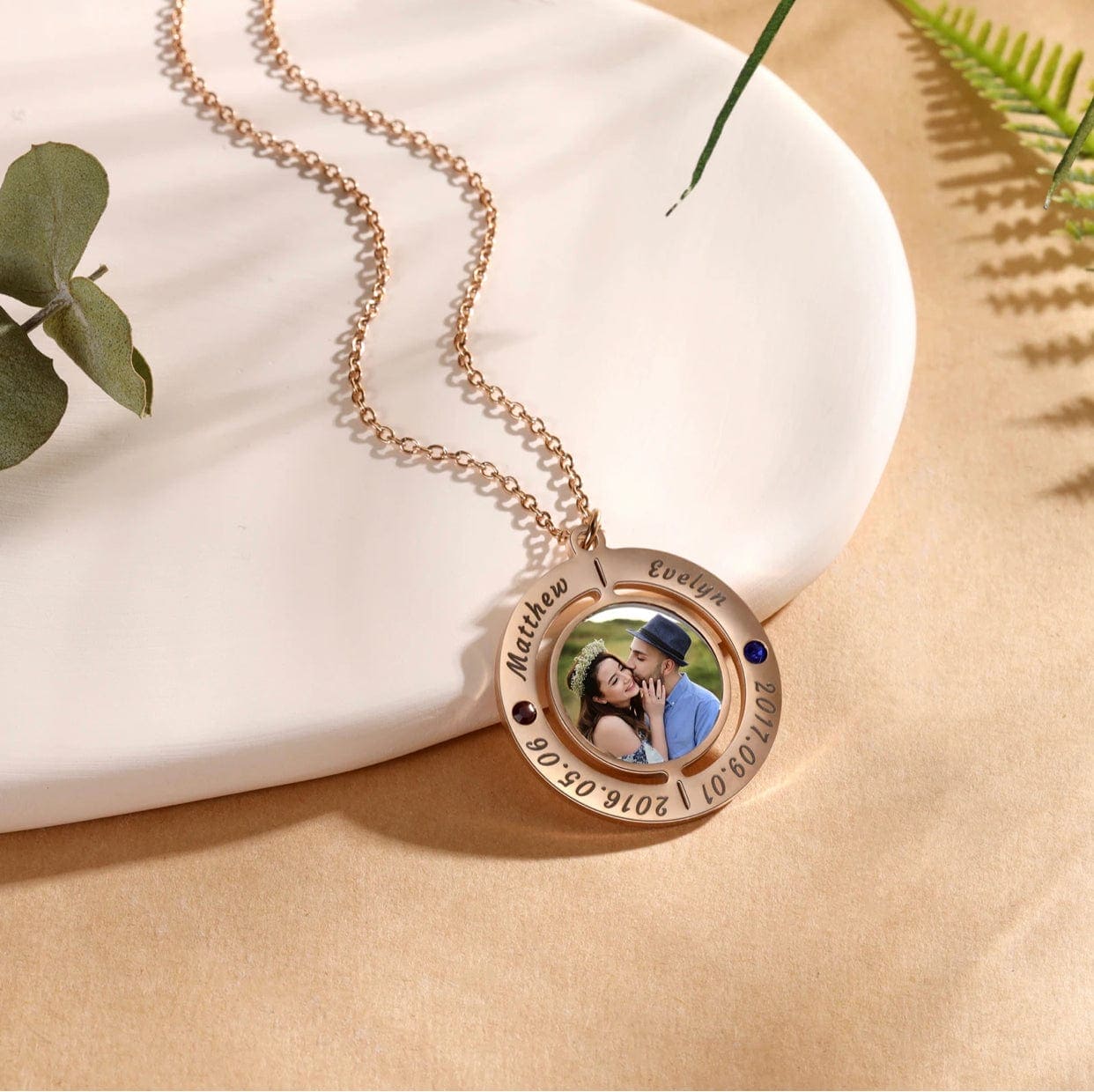 Custom Family Photo Necklace With Birthstone & Engraving