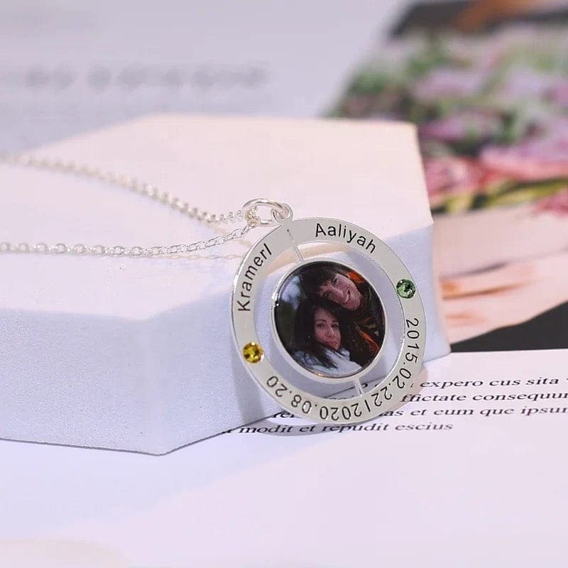 Custom Family Photo Necklace With Birthstone & Engraving