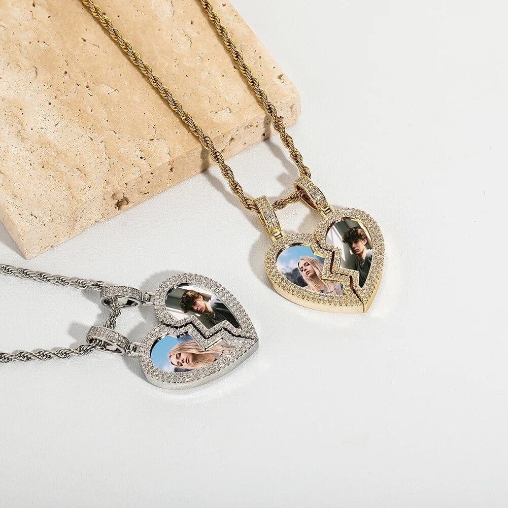 Two-sided Broken Heart Photo Pendant Necklace