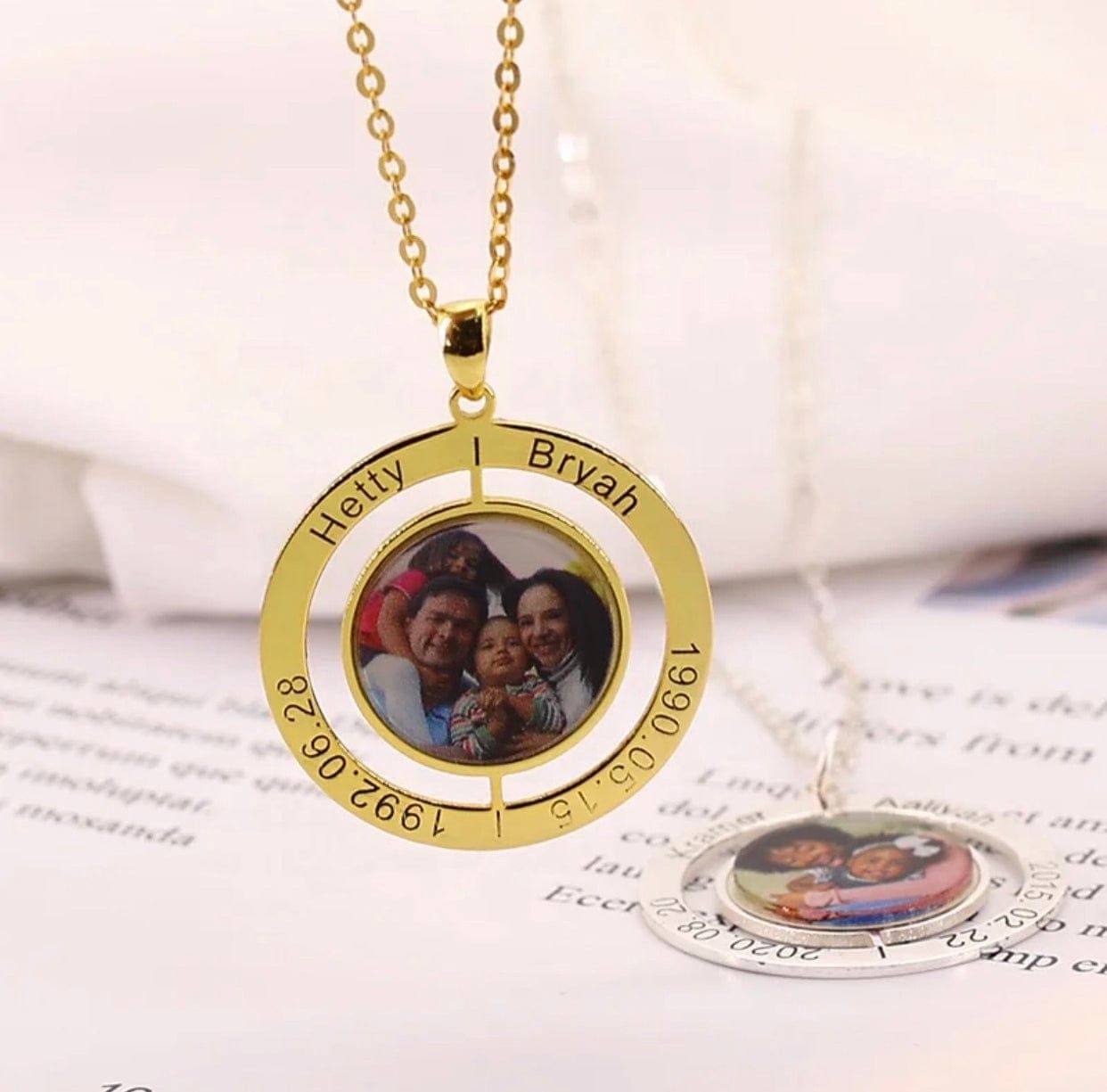 Custom Family Photo Necklace With Birthstone & Engraving