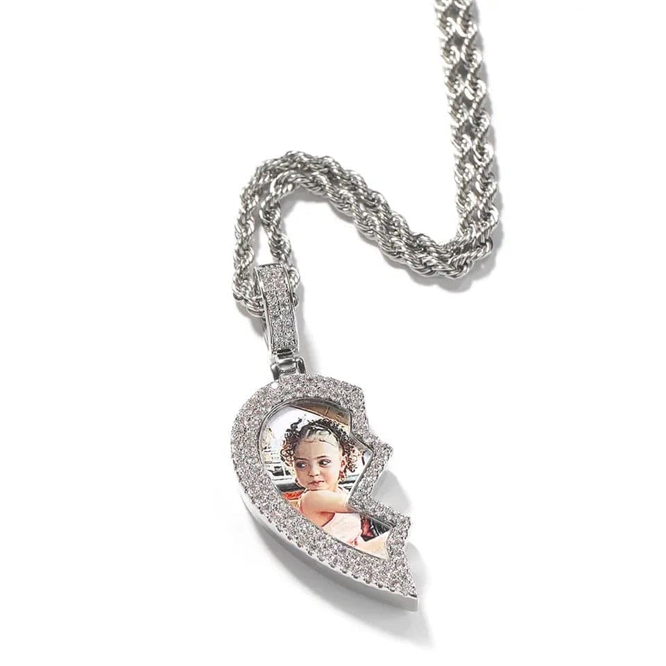 Two-sided Broken Heart Photo Pendant Necklace