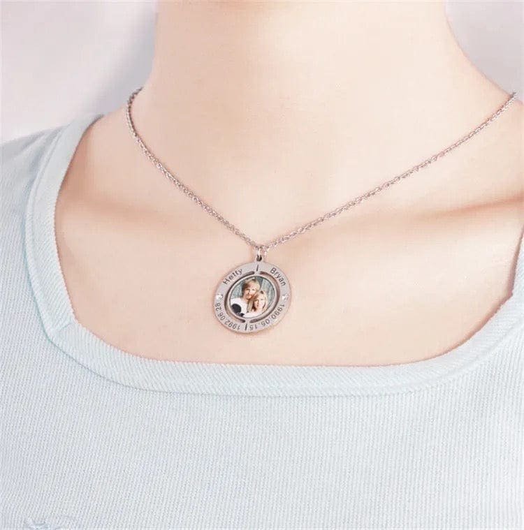 Custom Family Photo Necklace With Birthstone & Engraving