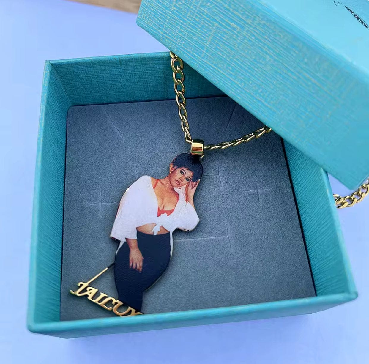 Custom Cut-Out Photo Necklace With Name