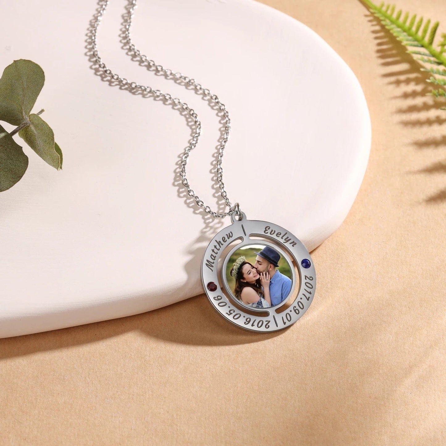 Custom Family Photo Necklace With Birthstone & Engraving
