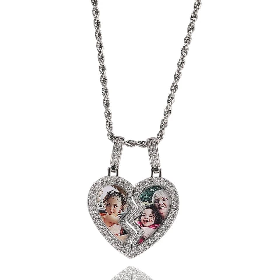 Two-sided Broken Heart Photo Pendant Necklace