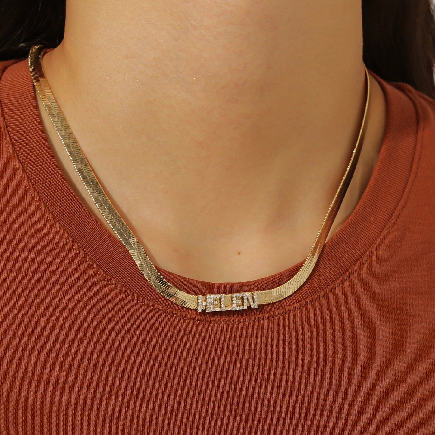 Custom Herringbone Necklace With Name