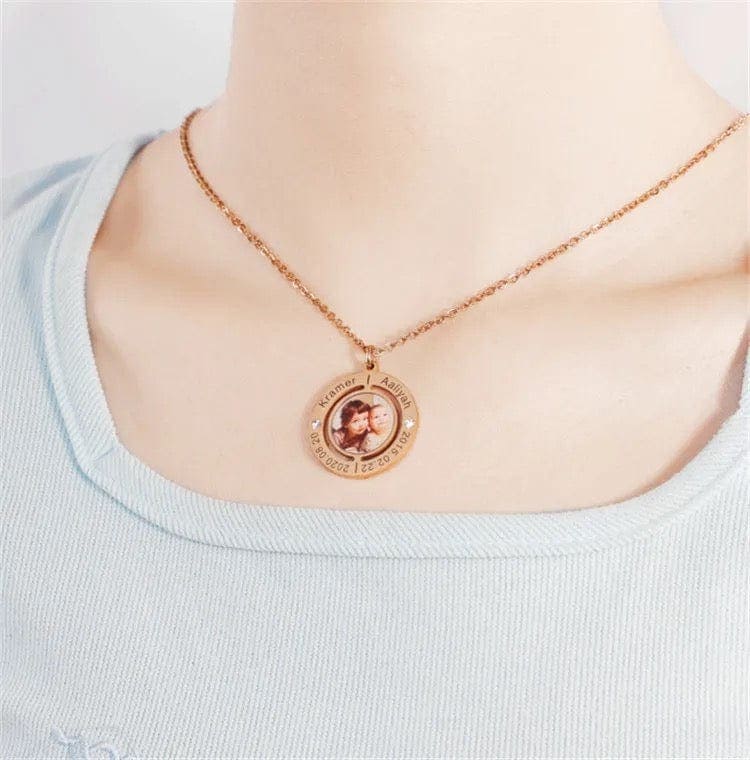 Custom Family Photo Necklace With Birthstone & Engraving