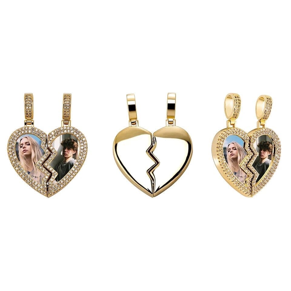 Two-sided Broken Heart Photo Pendant Necklace