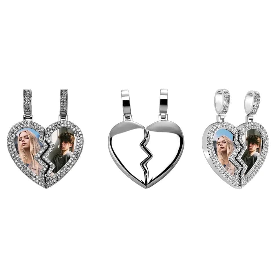 Two-sided Broken Heart Photo Pendant Necklace