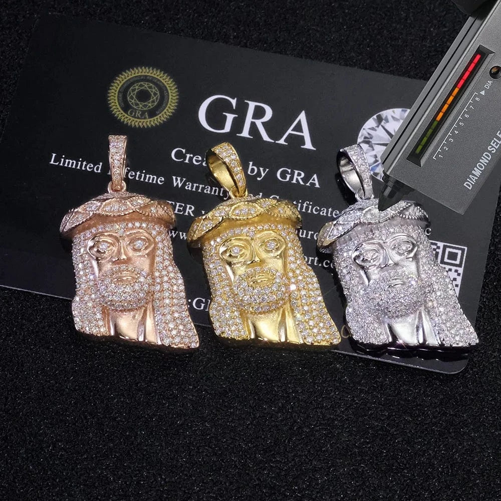 925 silver and moissanite Jesus head pendant
