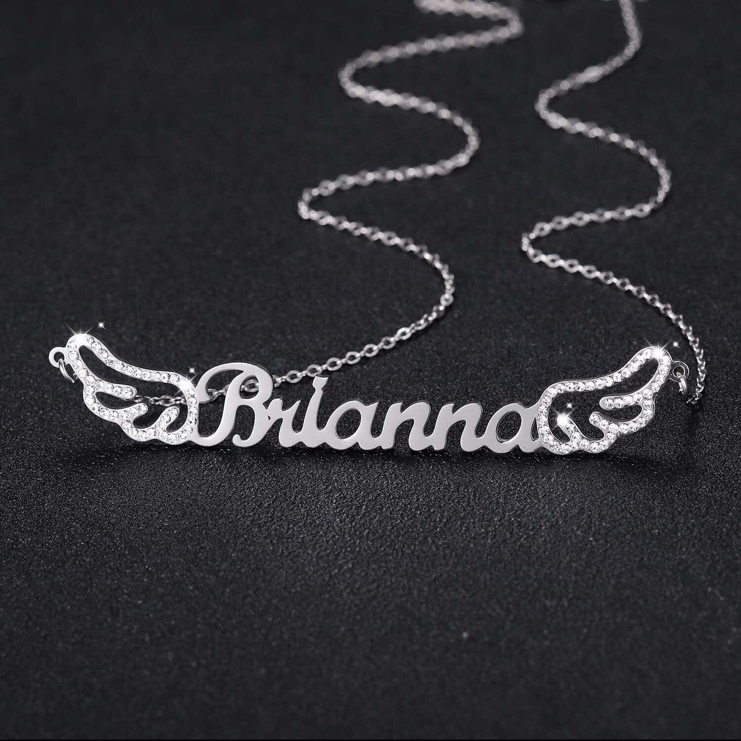 Custom Nameplate Necklace With Angel Wings