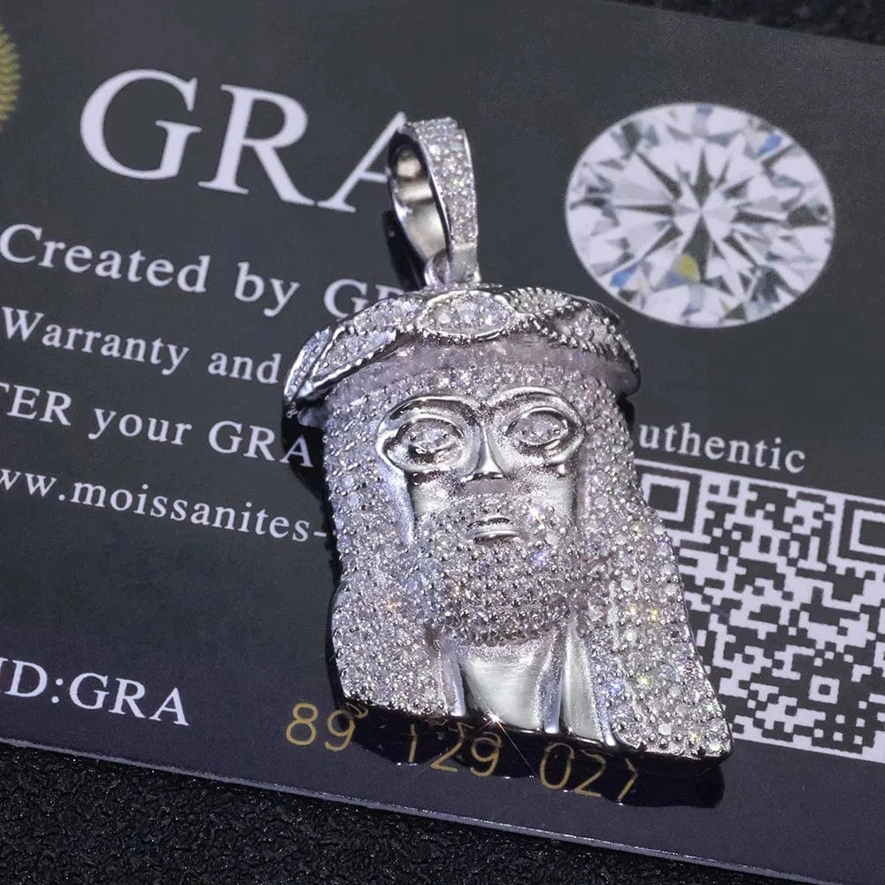 "Jesus Piece" 925 Silver & VVS Moissanite Jesus Head Pendant Necklace