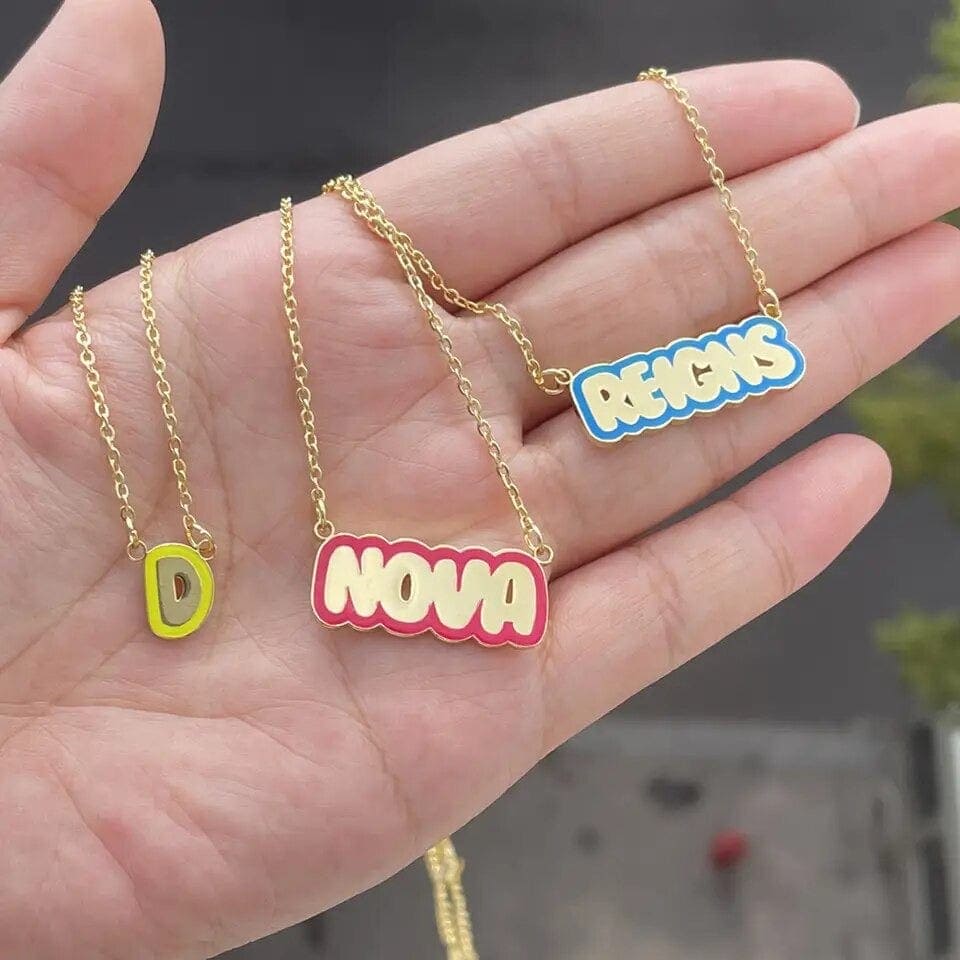 Custom Colored Enamel Bubble Letter Name Necklace