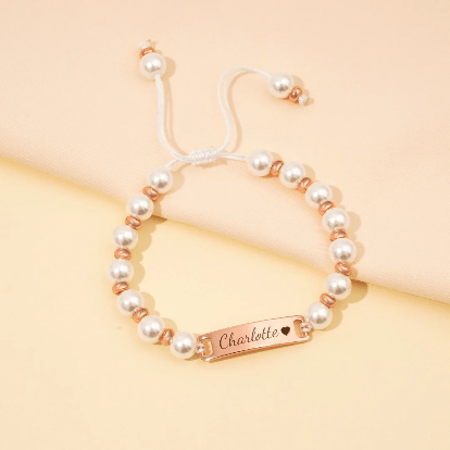 Pearl Baby Bracelet With Engraved Name
