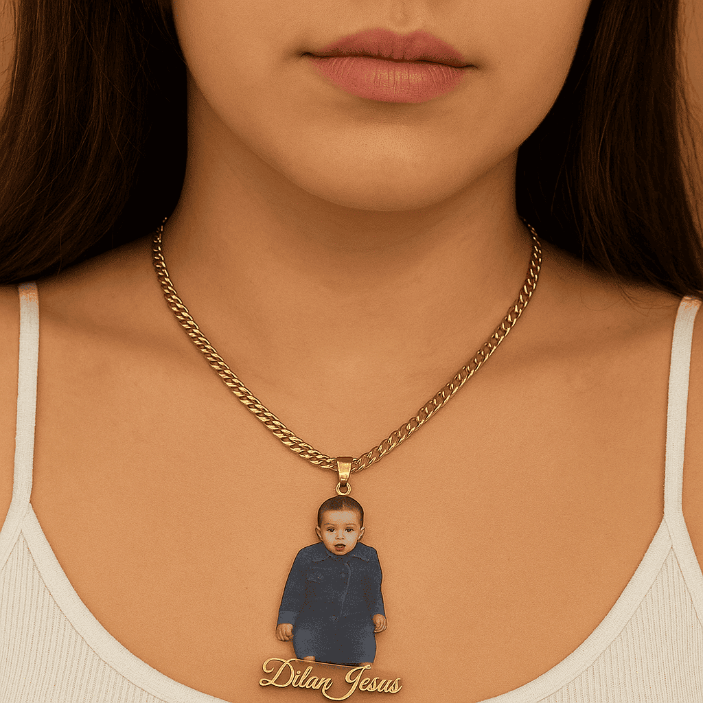 Custom Cut-Out Photo Necklace With Name