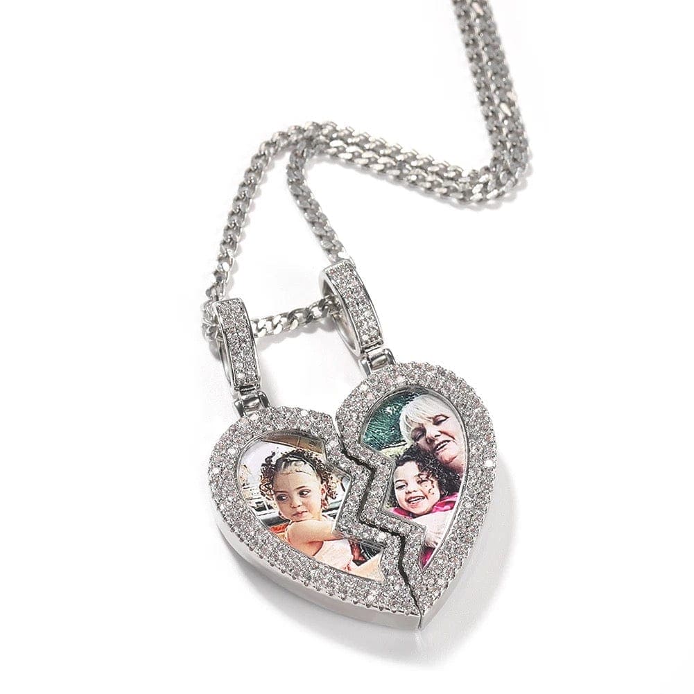 Two-sided Broken Heart Photo Pendant Necklace