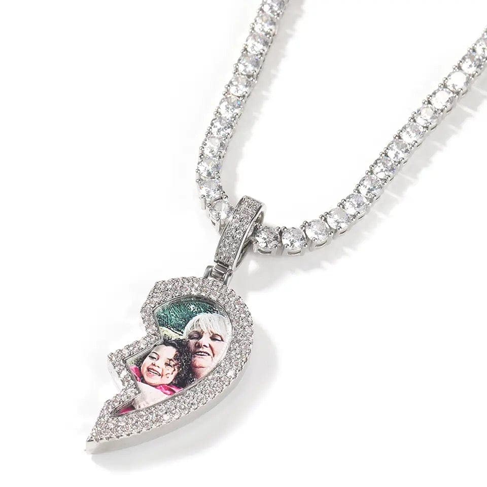 Two-sided Broken Heart Photo Pendant Necklace