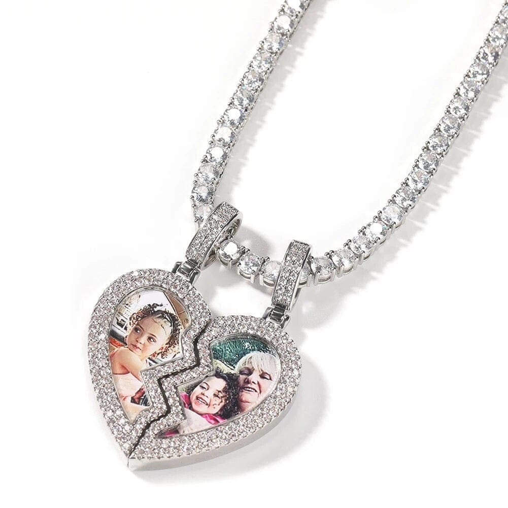 Two-sided Broken Heart Photo Pendant Necklace