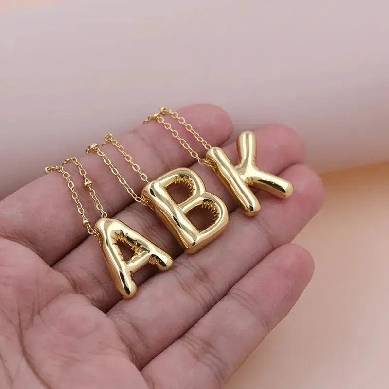 Gold Balloon Bubble Letter Initial Pendant Necklace