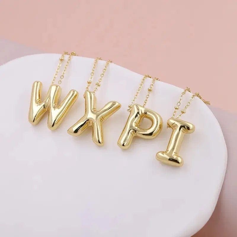 Gold Balloon Bubble Letter Initial Pendant Necklace