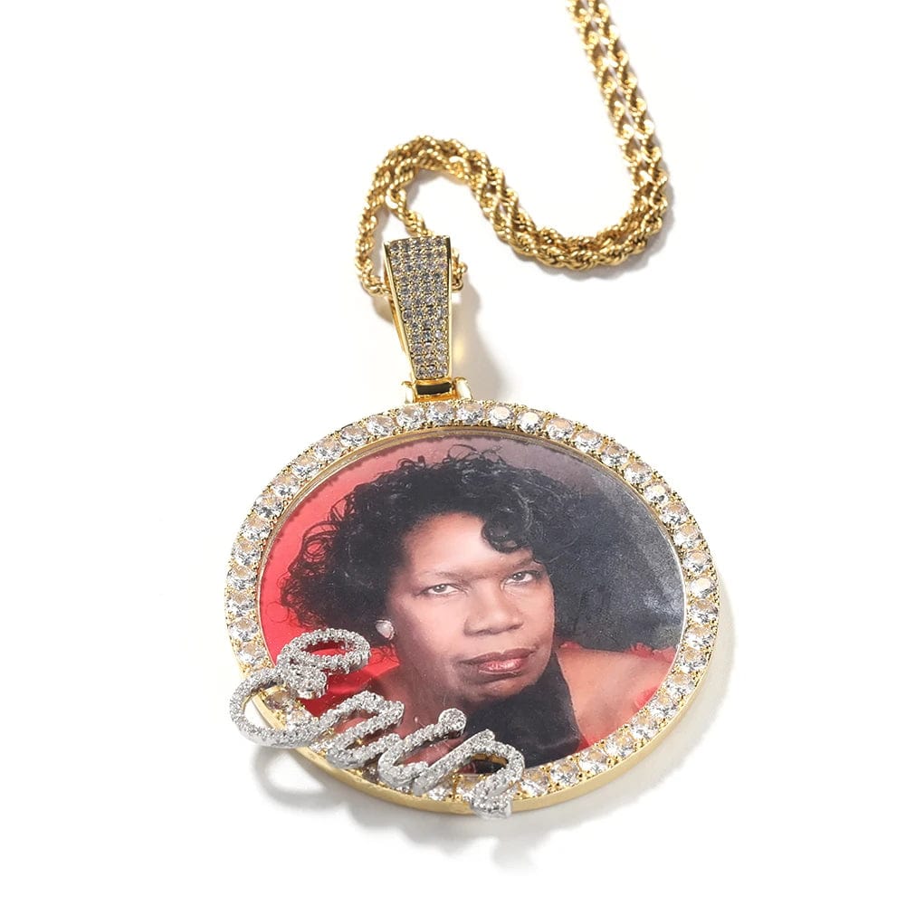 Photo Necklace With Name In Cursive Script