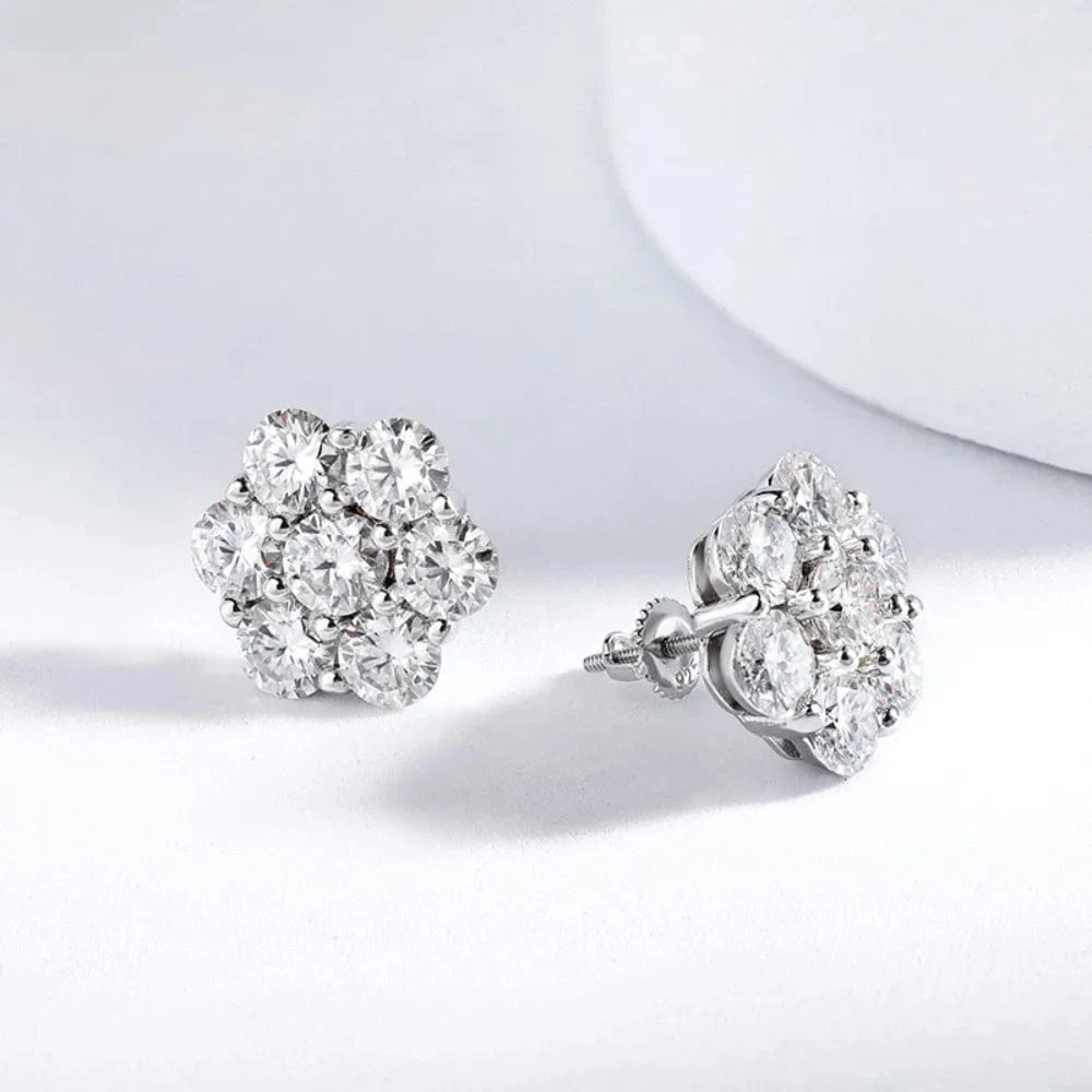 Moissanite Flower Cluster Earrings In 925 Sterling Silver