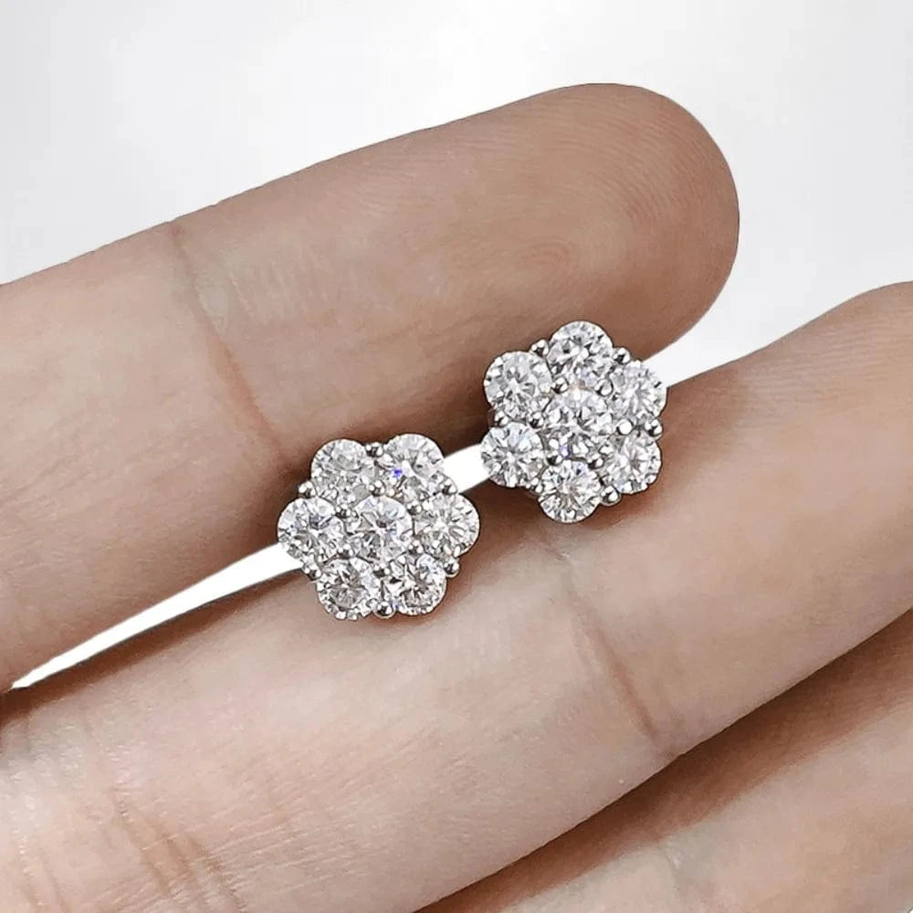 Moissanite Flower Cluster Earrings In 925 Sterling Silver