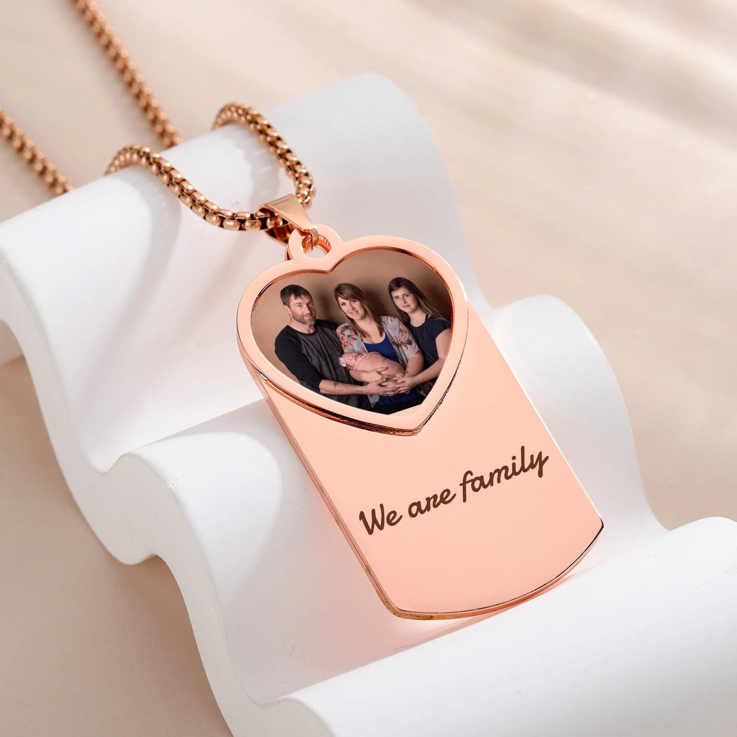 Engraved Dog Tag Necklace With Heart Photo