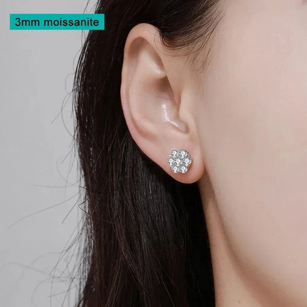 Moissanite Flower Cluster Earrings In 925 Sterling Silver