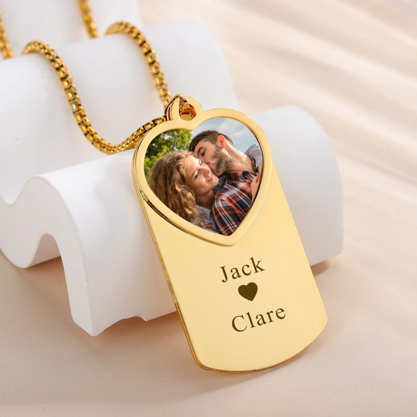 Engraved Dog Tag Necklace With Heart Photo