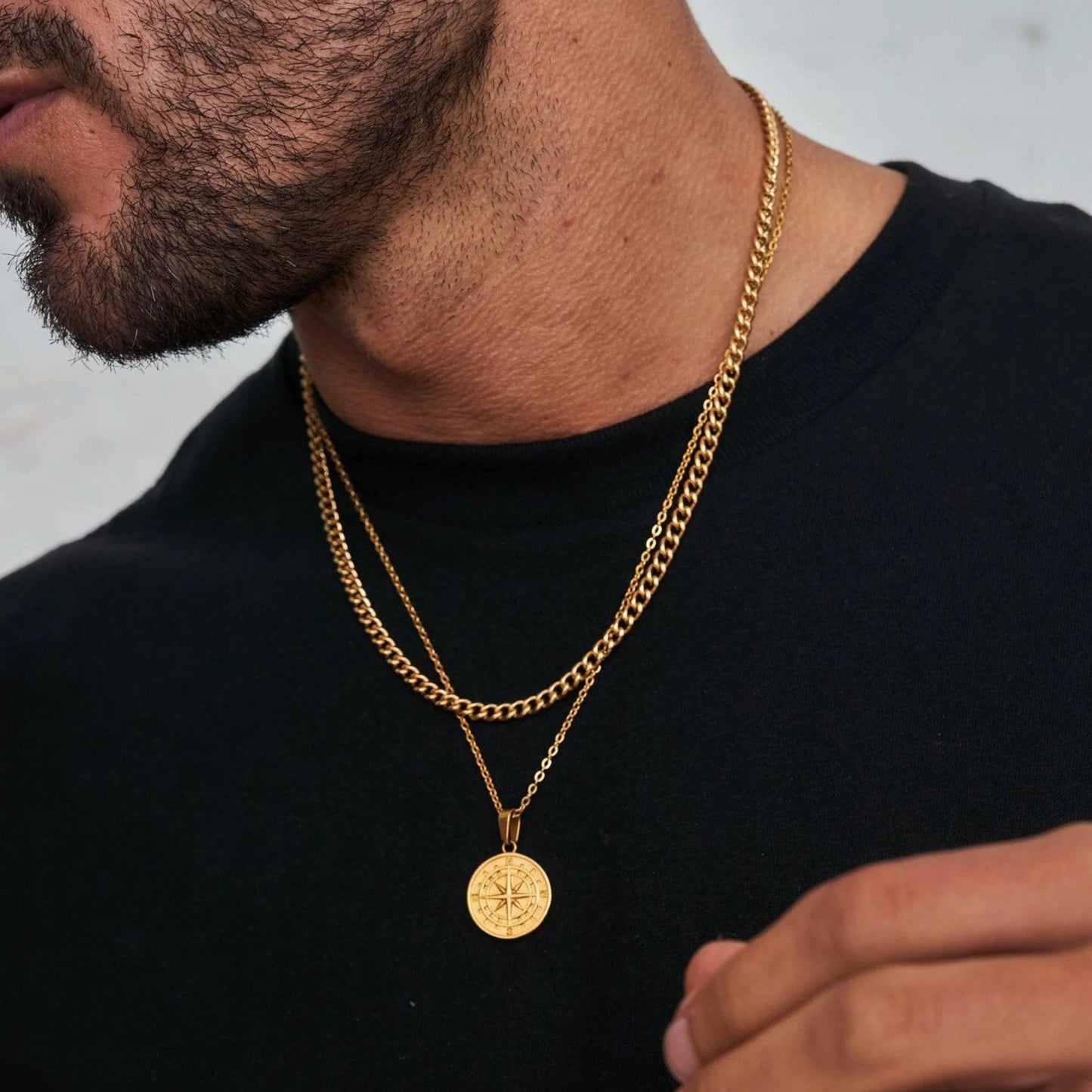 Mens Compass Pendant Necklace