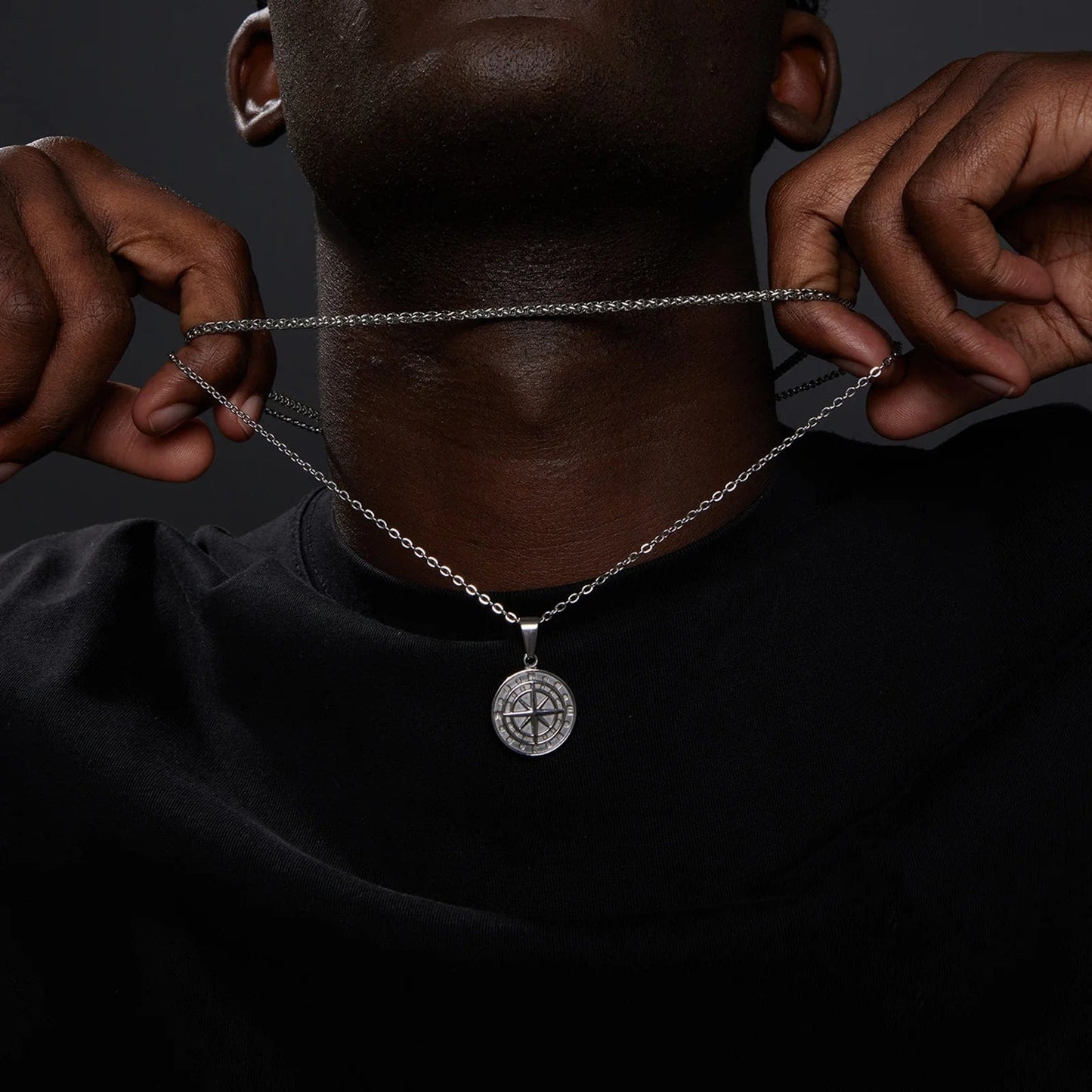 compass necklace silver