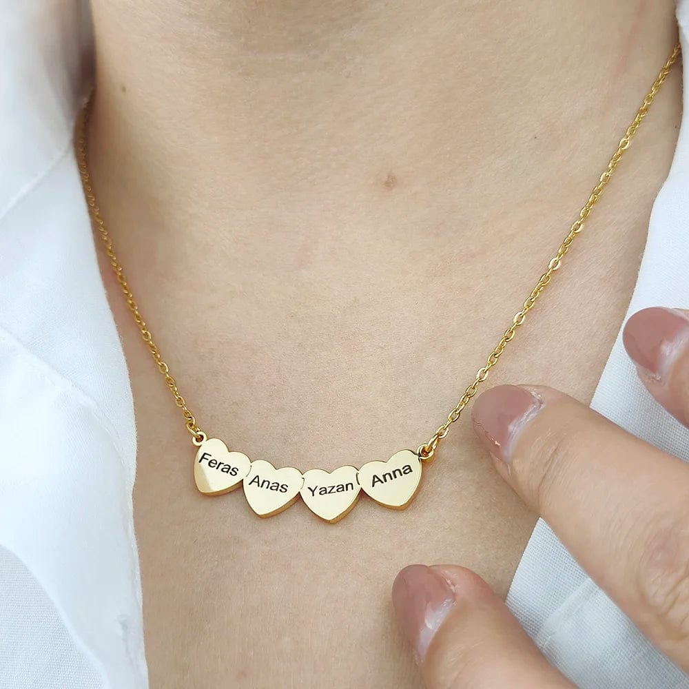 Custom Multi Heart Necklace With Engraved Names