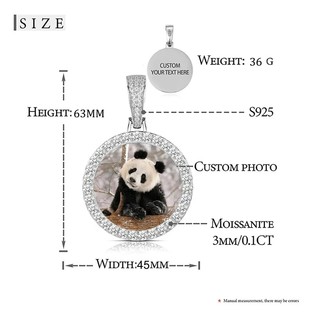 Moissanite Photo Pendant Necklace - 925 Sterling Silver With VVS Moissanite Gems
