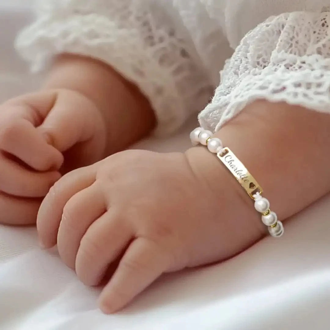 Pearl Baby Bracelet With Engraved Name