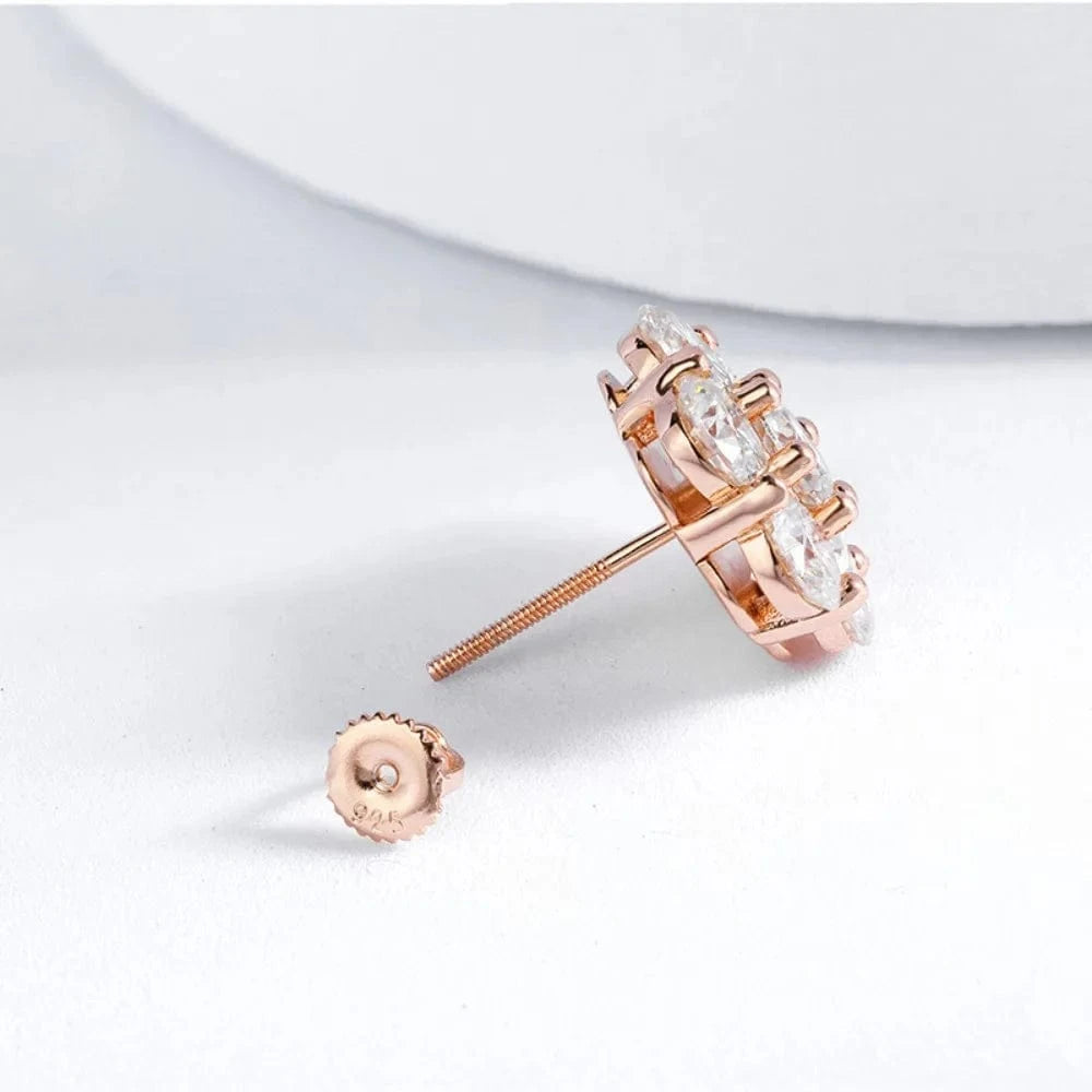 Moissanite Flower Cluster Earrings In 925 Sterling Silver