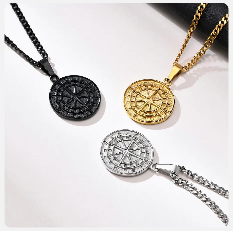 Mens Compass Pendant Necklace