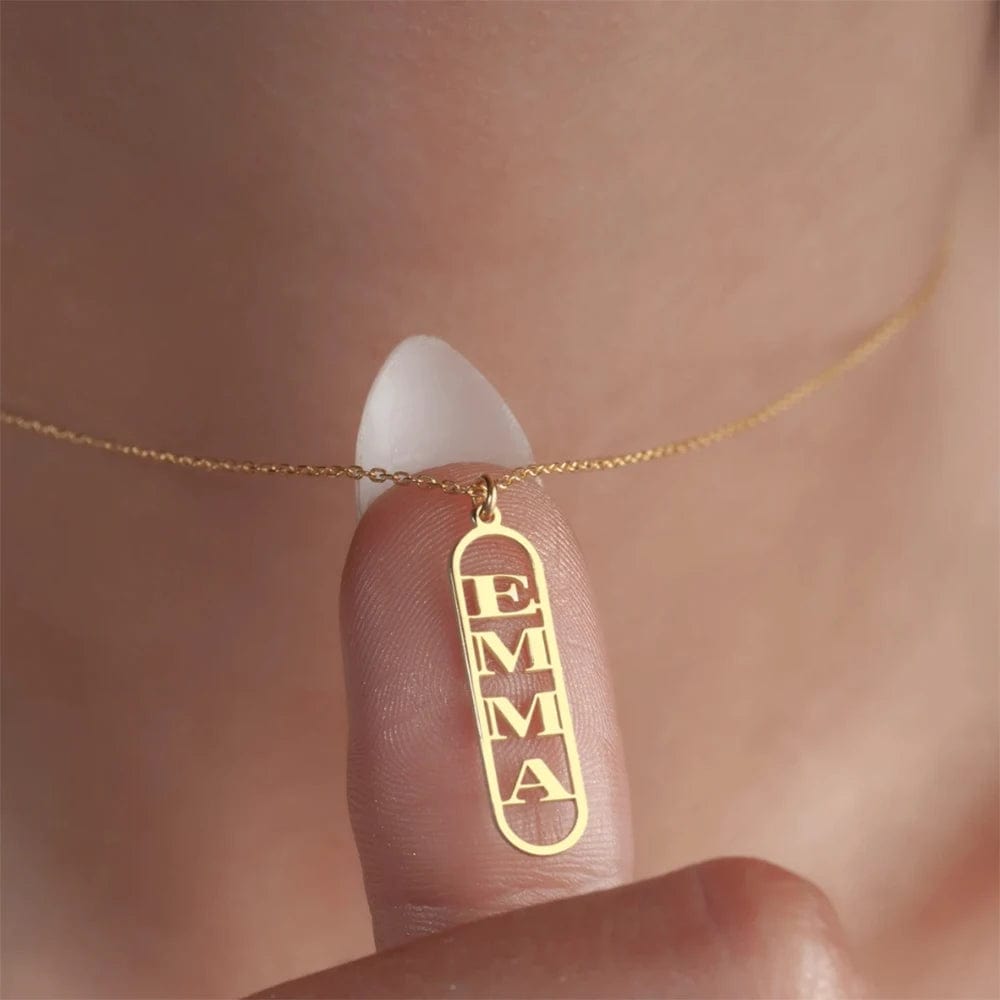 Vertical Cartouche Style Name Necklace
