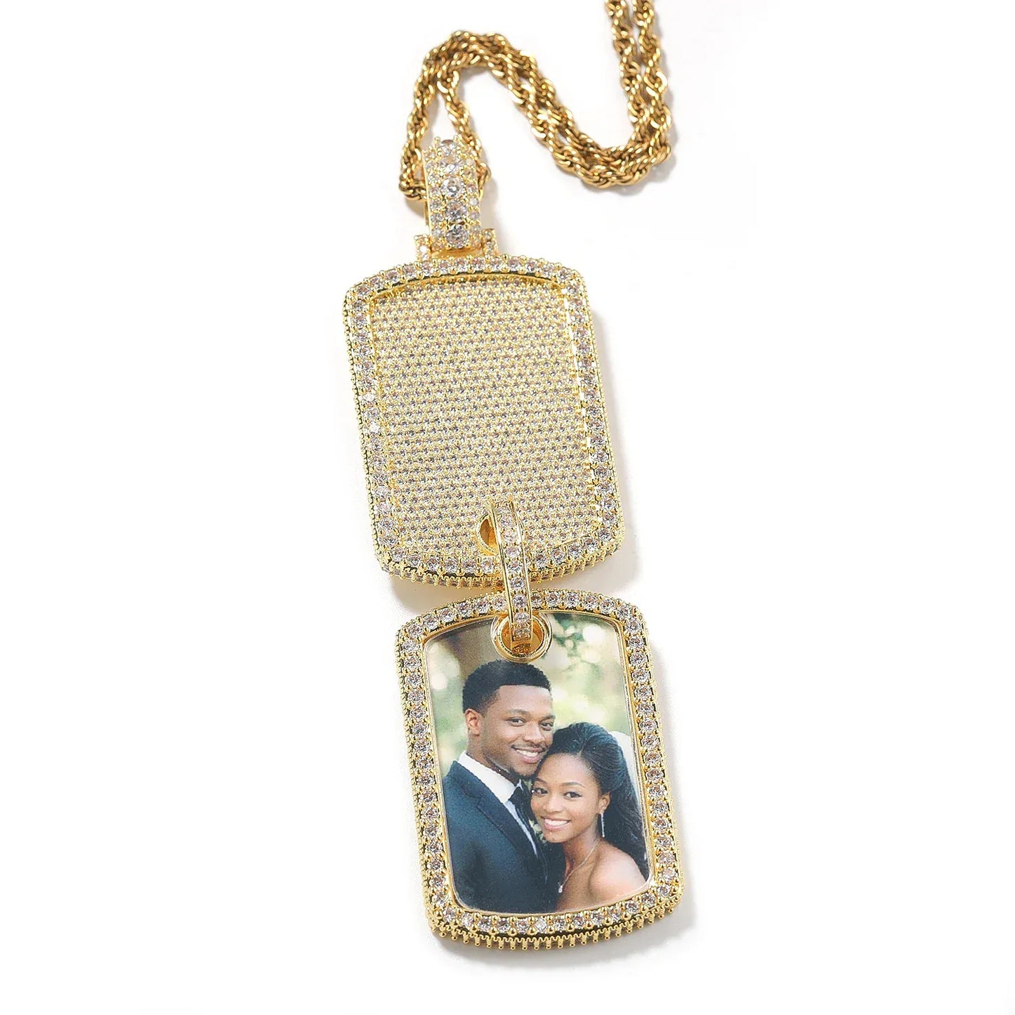 Custom Double Dog Tag Photo Necklace with Engraving | Personalized Memory Pendant