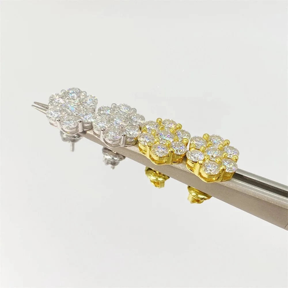 Moissanite Flower Cluster Earrings In 925 Sterling Silver
