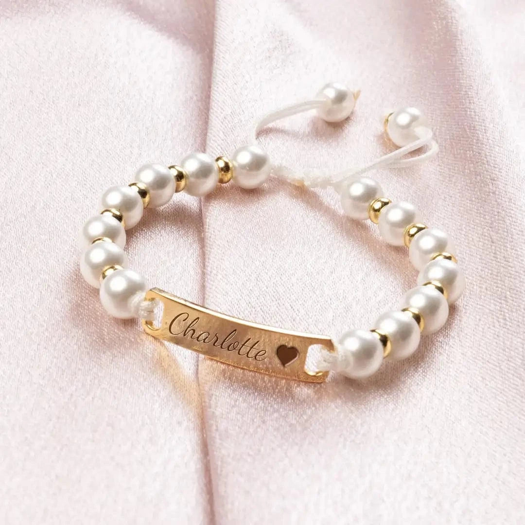 Pearl Baby Bracelet With Engraved Name
