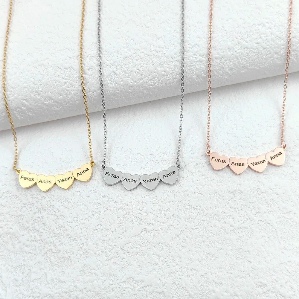 Custom Multi Heart Necklace With Engraved Names