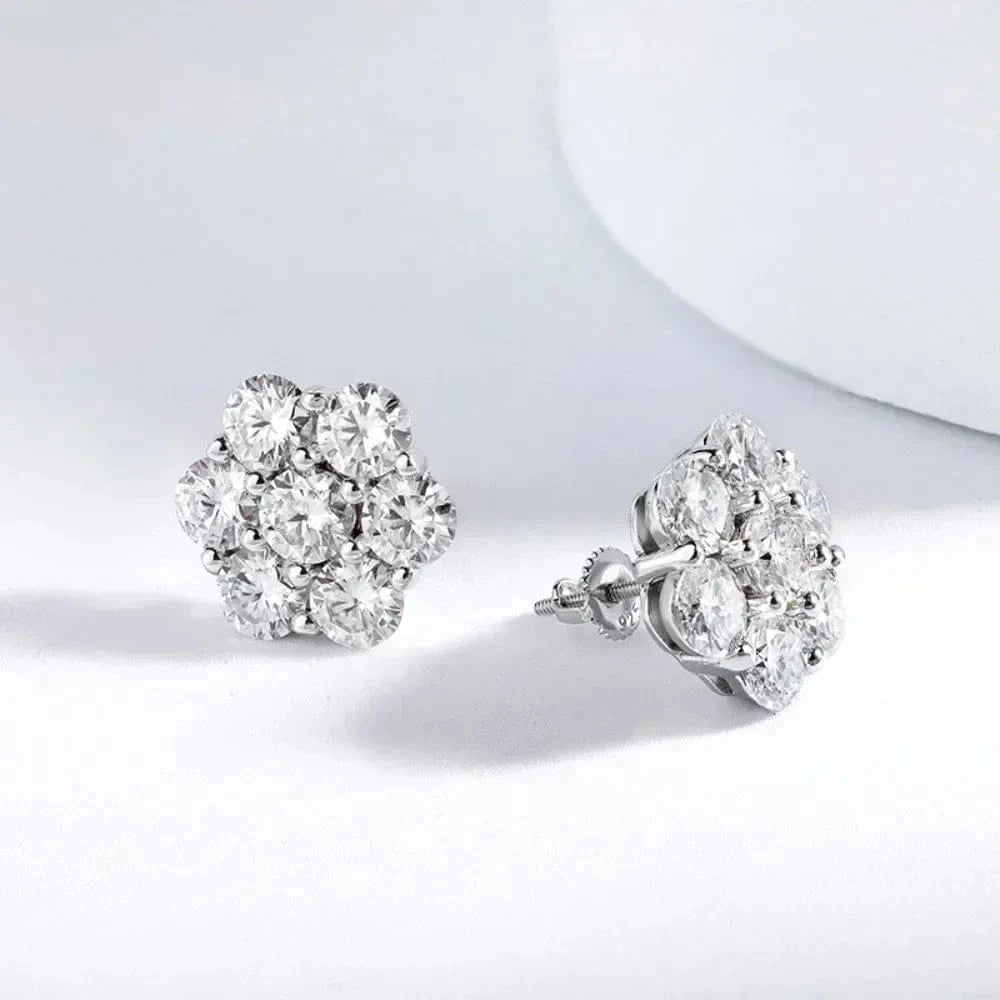 Moissanite Flower Cluster Earrings In 925 Sterling Silver