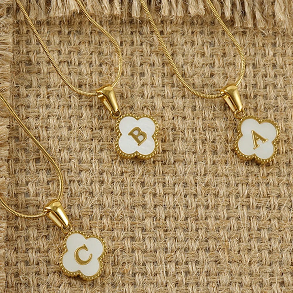 Four Leaf Clover Necklace With Initial