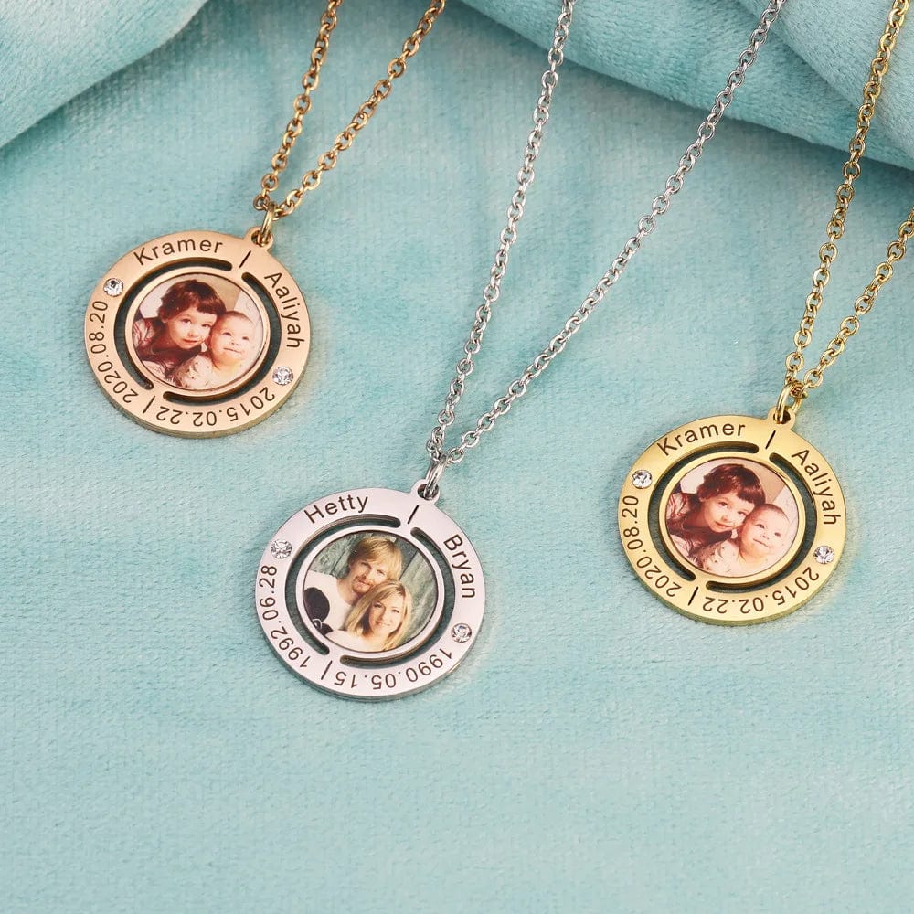 Custom Family Photo Necklace With Birthstone & Engraving