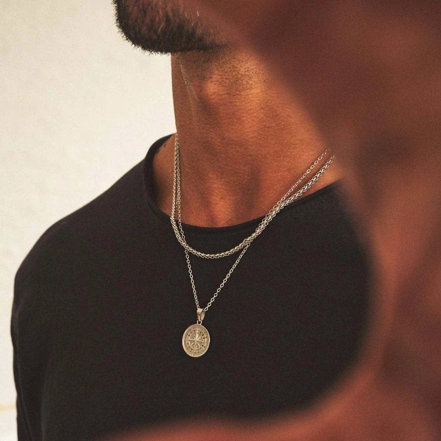 Mens Compass Pendant Necklace