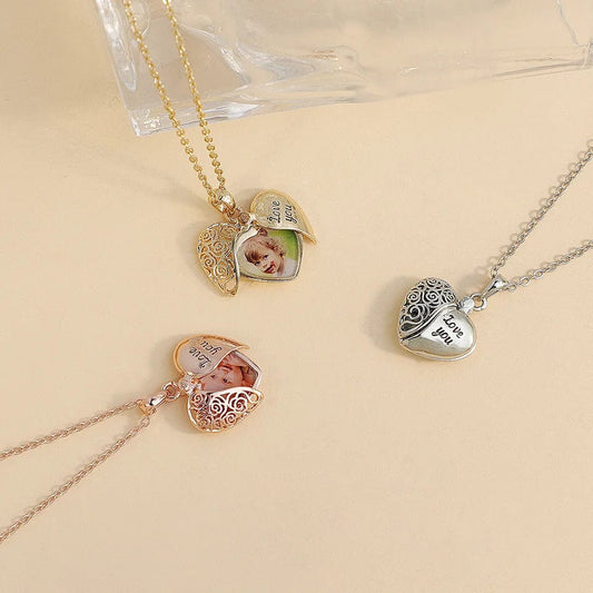 Open Heart Locket Necklace With Photo